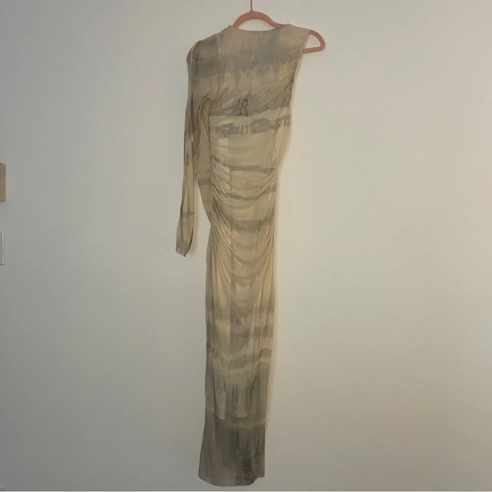 ZARA Ruched Mesh Tie-Dye One Shoulder Maxi Dress | Bodycon Fit | Size L - Picture 4 of 9